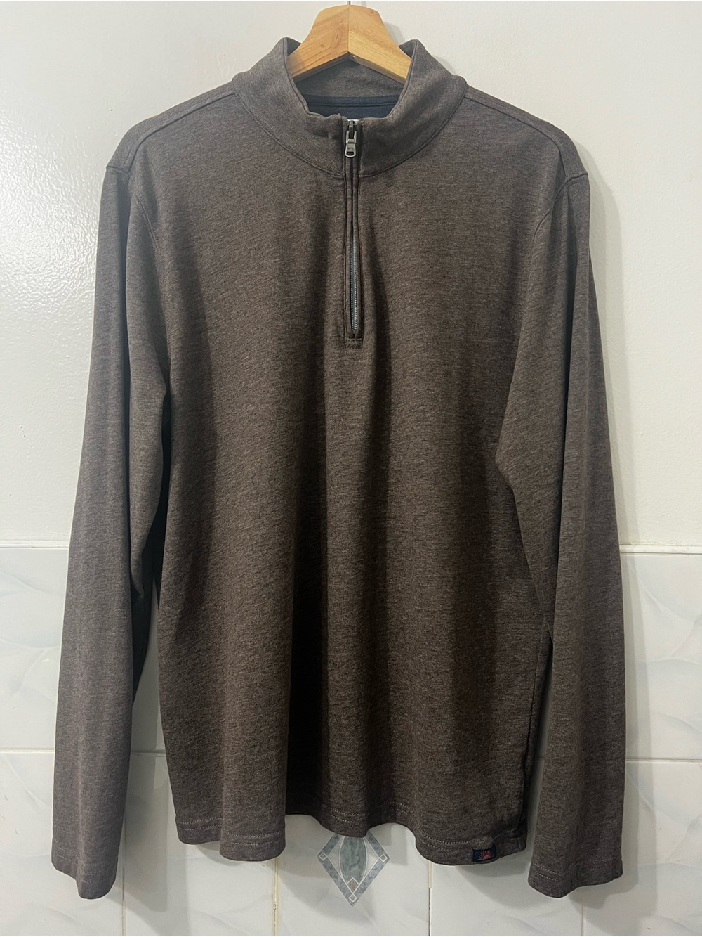 Faherty Huckberry Mens L Brown 1/4 Zip Cotton Pullover Sweater Casual Minimalist